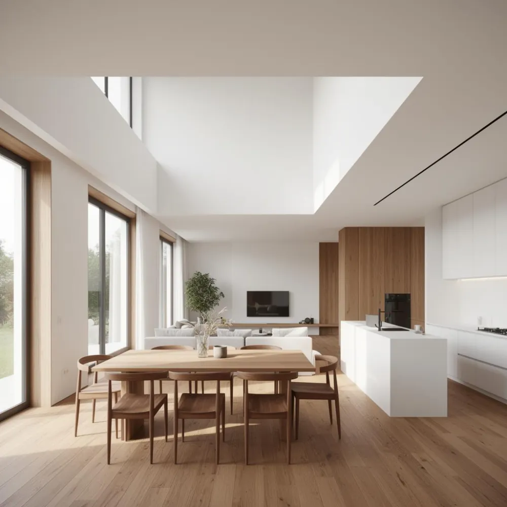 Open plan kitchen and living space filled with natural light